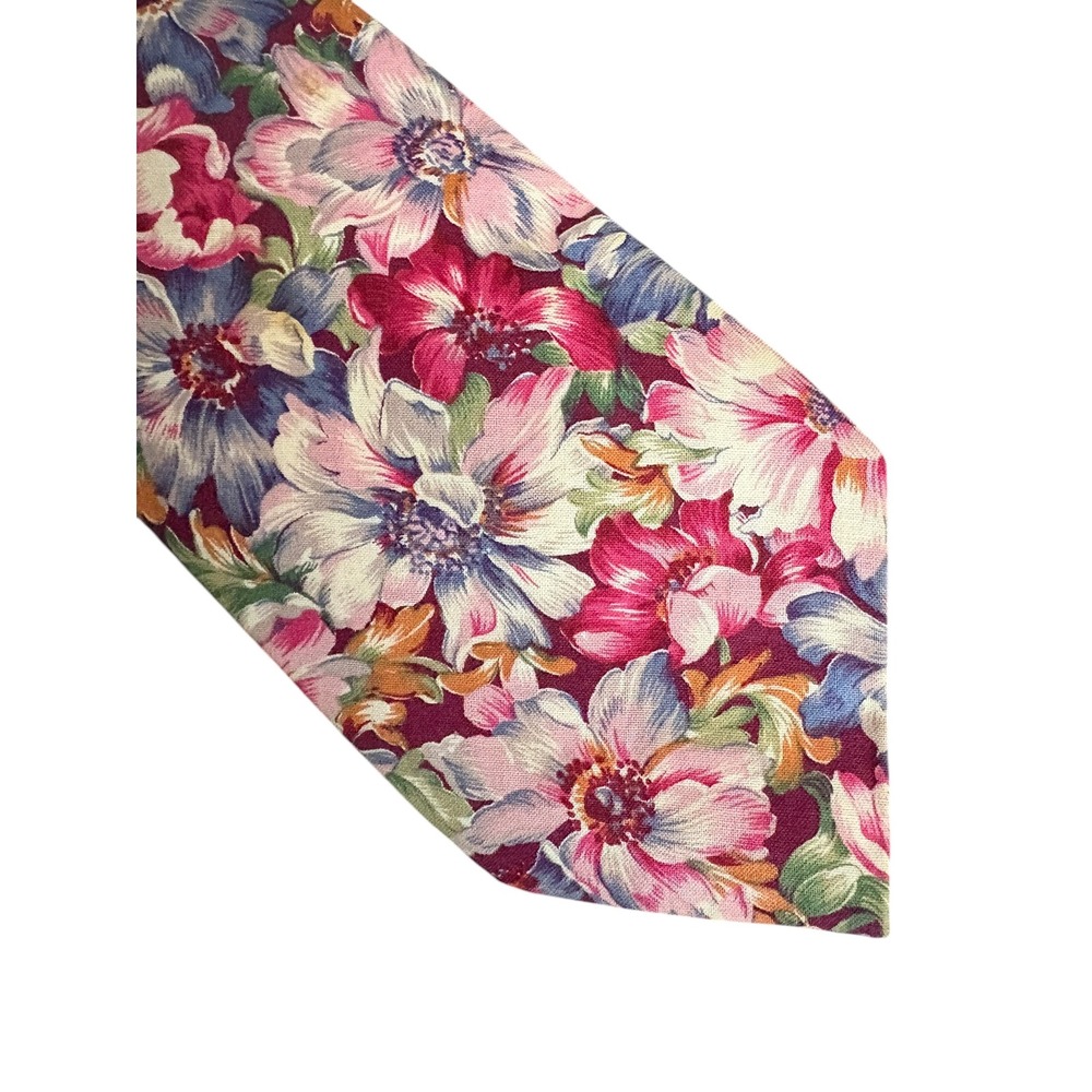 JT Beckett Floral Neck Tie Pink Blue Burgundy Mens 59" x 4" Wide Necktie - Picture 2 of 6